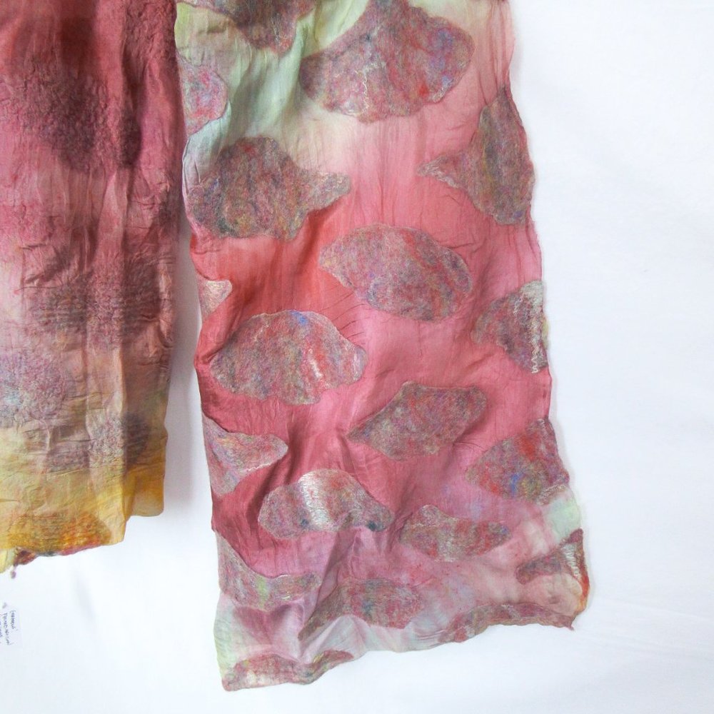 ARTISAN Ombre Dyed Silk Scarf Felted Cloud Detail Applique/ Multicolor- Long - Picture 6 of 7